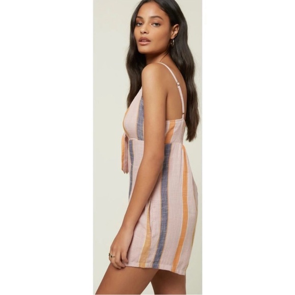 O'Neill Tatum Tie Front Romper Pink Striped Retro Beach Size Medium - Picture 13 of 13